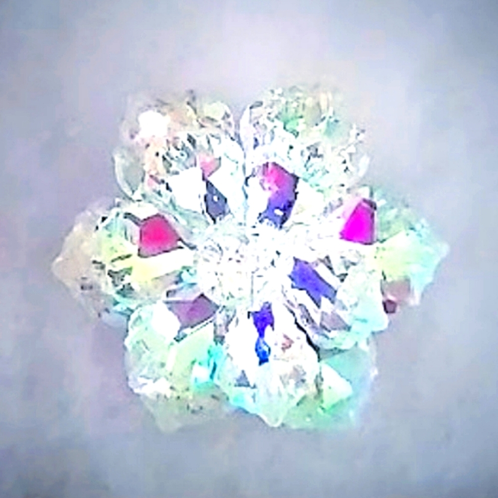Aurora Borealis Crystal Cut Layered Starshine Flower Brooch